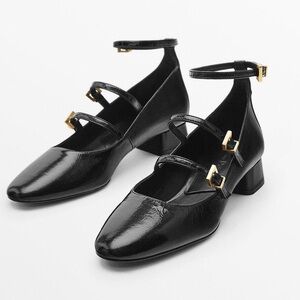 Massimo Dutti - Crackled leather high-heel ballerinas